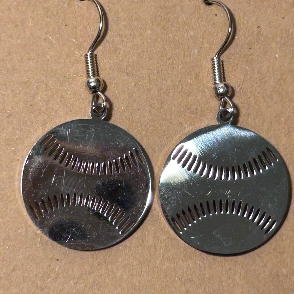 Silver Baseball Earrings D6